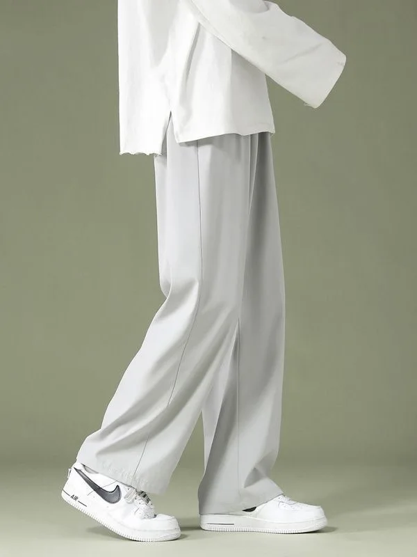 ฤดูร้อนผ้าไหมน้ำแข็งบางผู้ชายขาตรงหลวมขากว้างกางเกงลำลองเดรปีกางเกงน้ำหนักเบาสำหรับทำงานและพักผ่อน