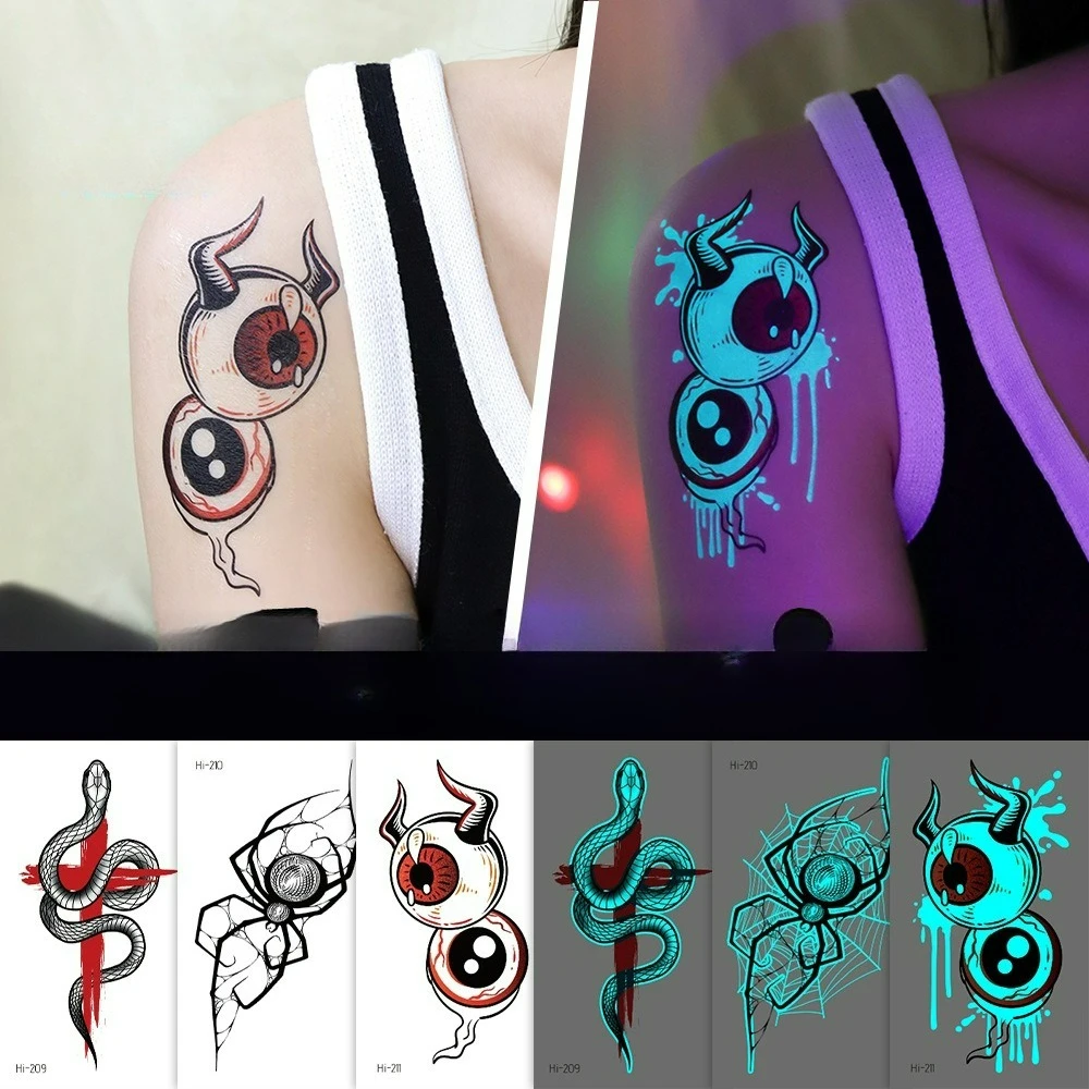 

2pcs/set New Halloween Blue Luminous Temporary Tattoos,Tattoo Stickers,Waterproof Long-Lasting,Fake Tattoo for Party Festival