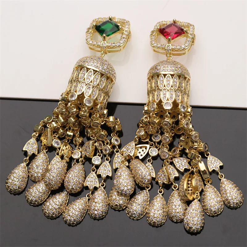 1 PC Big Gold Plated Crystal Cubic Zircon CZ Micro Pave Bell Shape Connector Tassel Pendant For Pearl Necklace Jewelry DIY