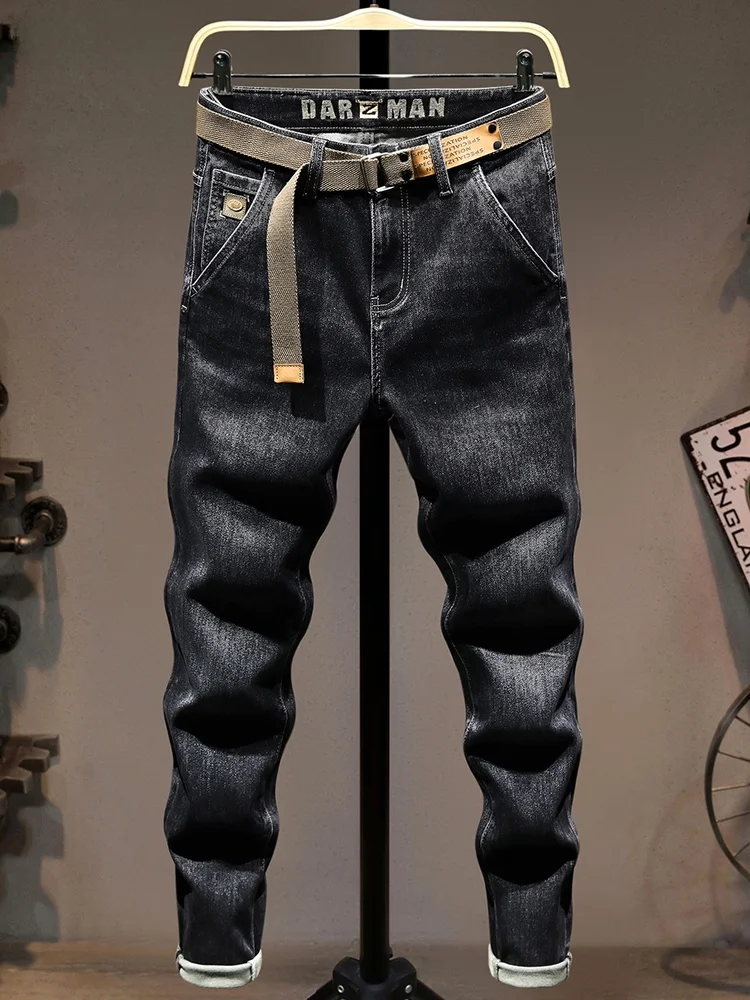 

Повседневные мужские джинсы из денима, прямые, эластичные, облегающие, с высокой талией, длинные брюки, модные, городские, стильные, для молодежи, энергичные