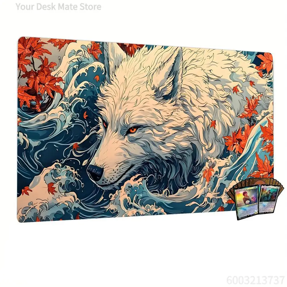 Japanese Wave White Wolf Magic Party Game Mat Durable Rubber for MTG&TCG Games 35X60cm Mouse Pad Office Desk Rug Friendly Design