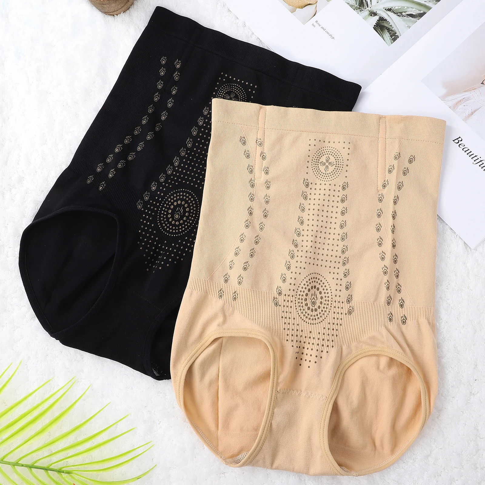 

2pcs Women'S High Waist Body Shapewear Close-Fitting Shorts Firm Support Breathable Spandex Compression Shaper For Daily