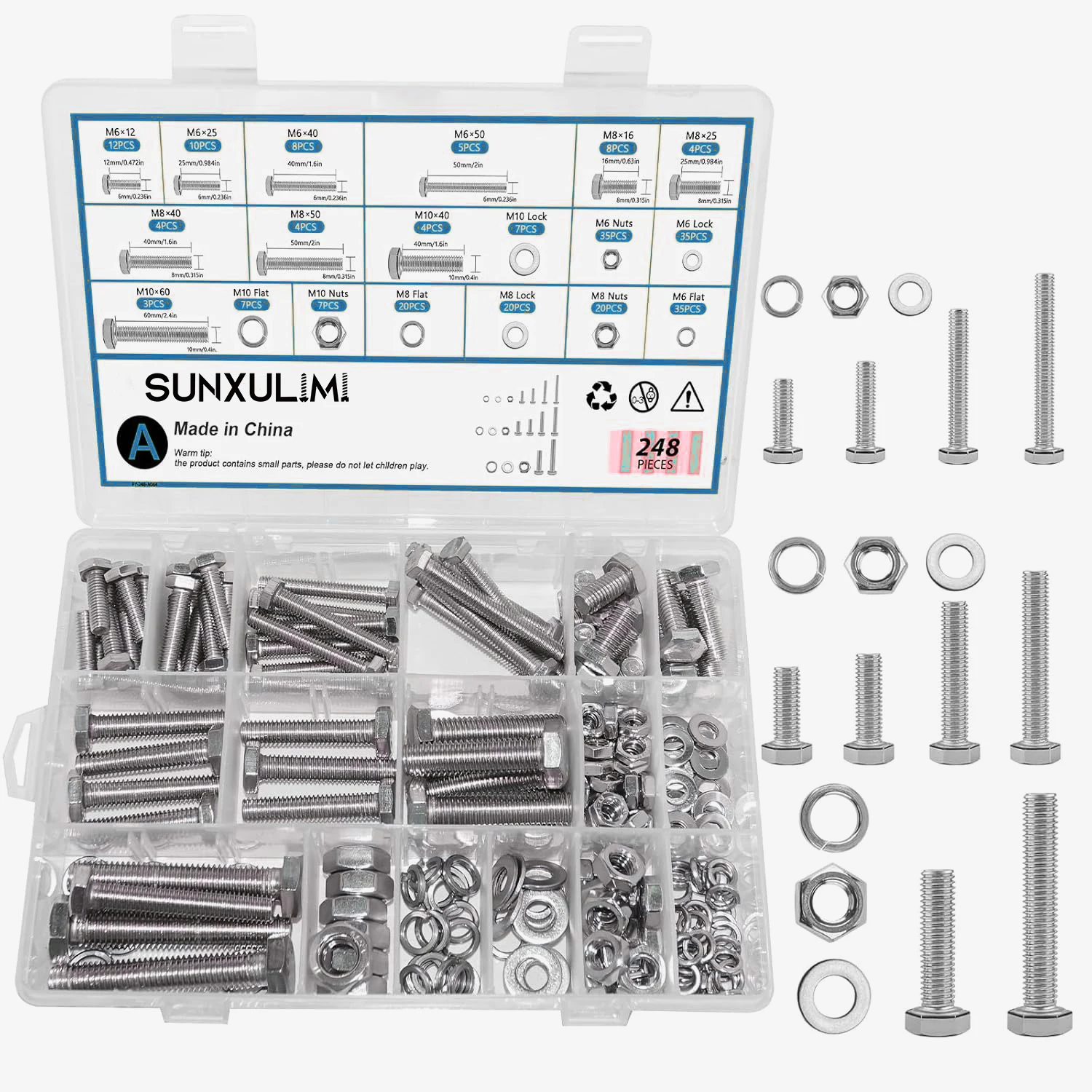 

Набор метрических болтов из 248 предметов: M6, M8, M10. Набор винтов, болтов и гаек из нержавеющей стали с шестигранной головкой, включает 10 распространенных размеров