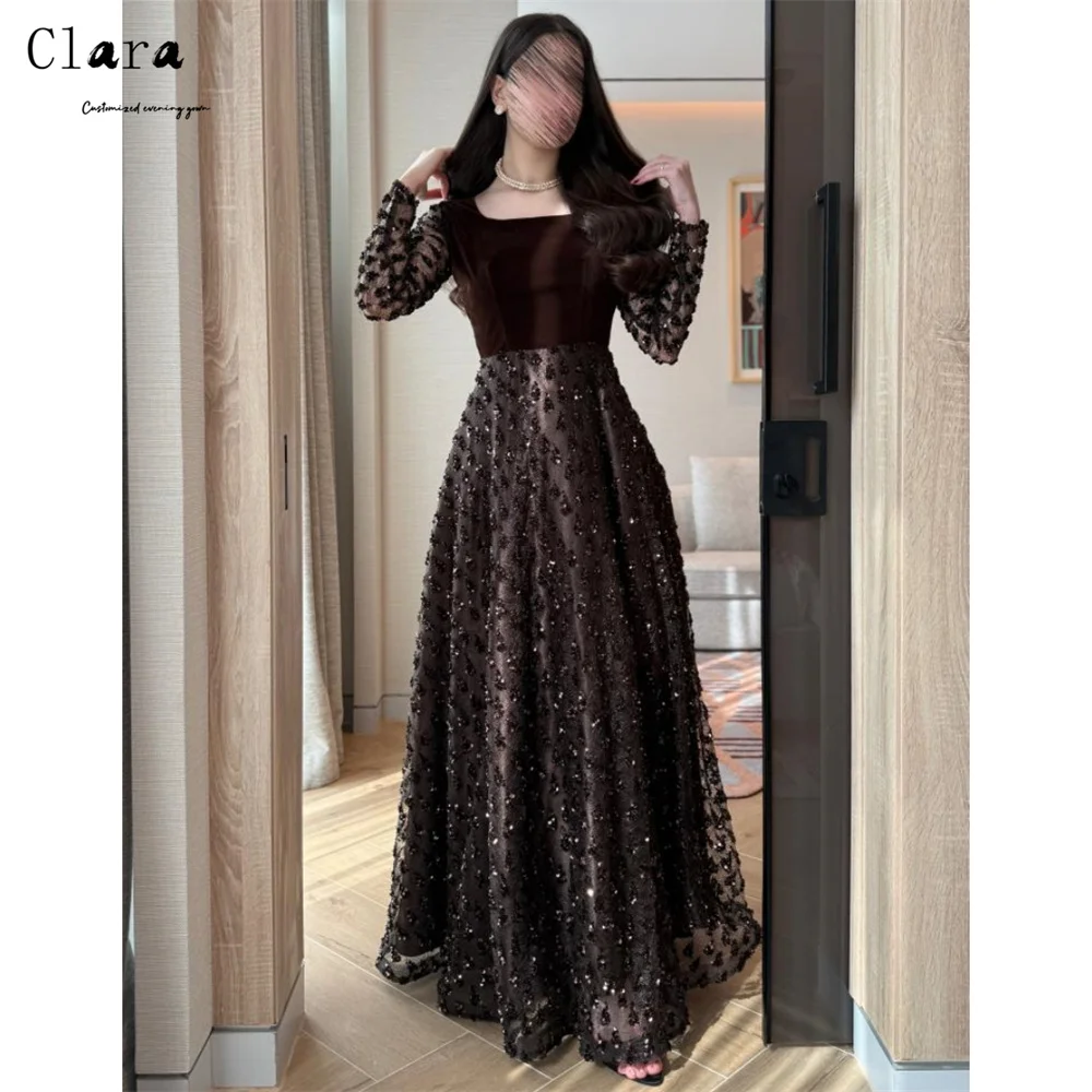 Clara Custom Brown A Thread Embroidery Lace Evening Dresses Woman Elegant Women's Dresses for Wedding Party Dresses Luxury 2025