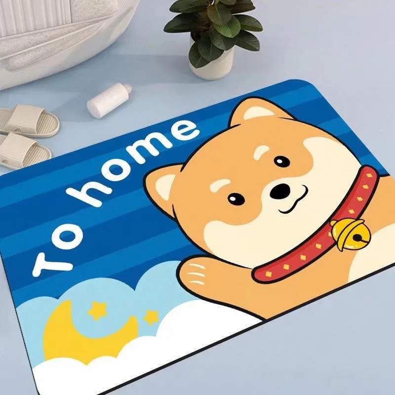 Cartoon-style Entrance Door Mat, Bathroom Entrance Water-absorbing Foot Mat Household Toilet  Quick-drying Living Room Carpet