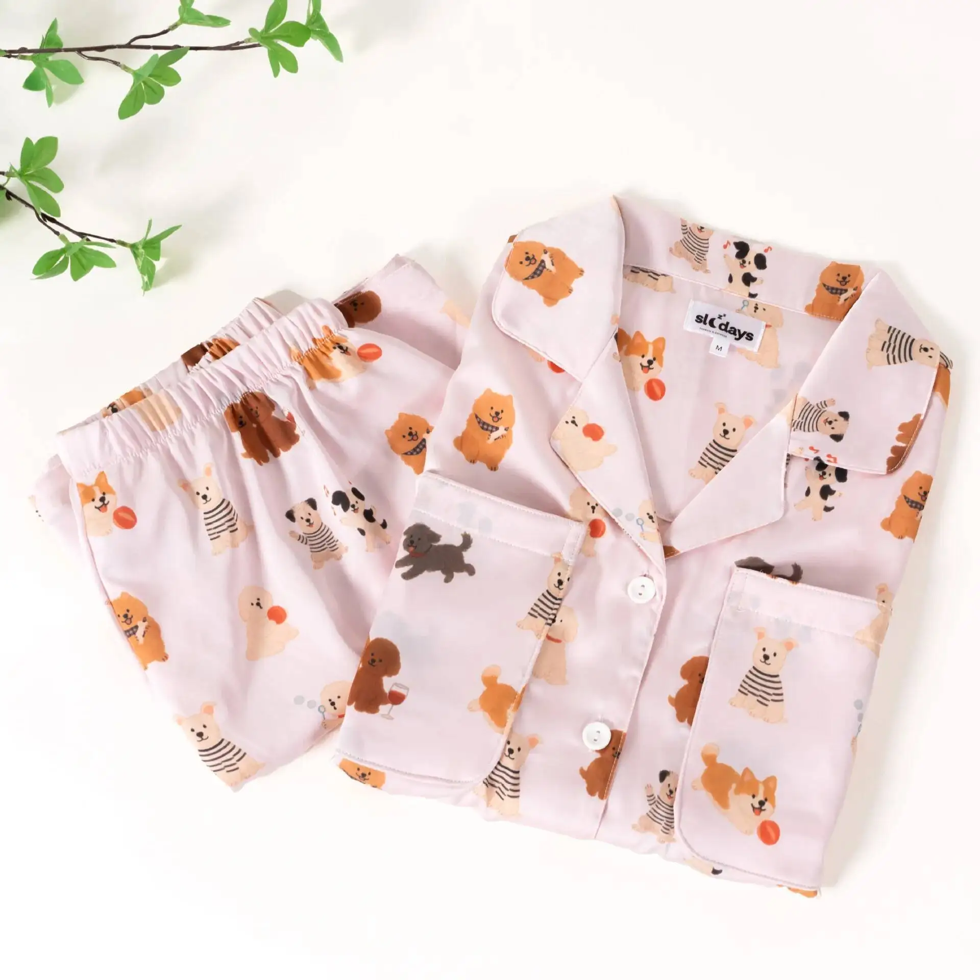 

Летняя одежда для сна, шорты, пижамный комплект для женщин, хлопковый кардиган с принтом животных, розовая милая и милая одежда Pama