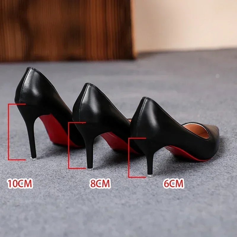 Classic Black Pu Leather High Heel Pumps Women 2025 Autumn Formal Pointed Toe Office Shoes Sexy Plus Size 43 Woman\'s Dress Shoes