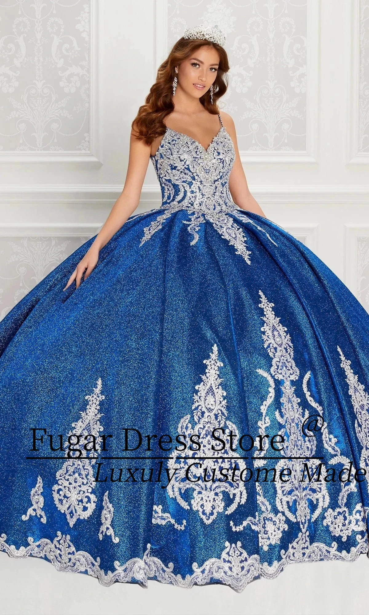 Customized Fashion Long Bishop Sleeve Quinceanera DresseIllusion Corset Bodice Shiny Beaded Lace-Up Back Gown Vestidos De Novias