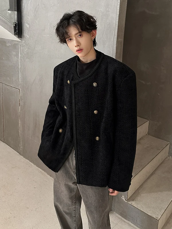 

Мужское шерстяное пальто TANGZ STUDIO с двубортной застежкой, твидовое, в корейском стиле, модное, с длинными рукавами