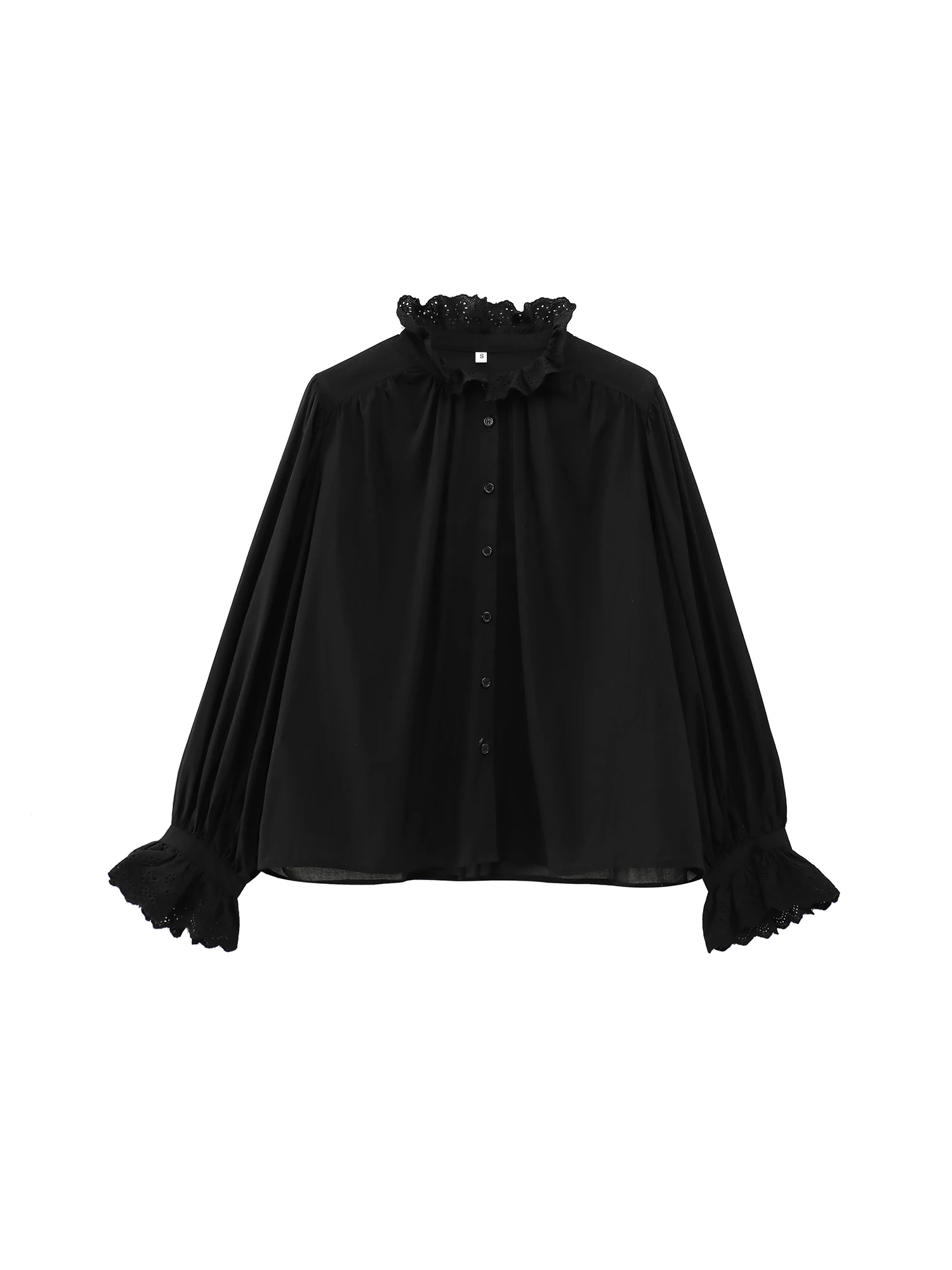 

Women's Black Gothic O-Neck Shirts Blouses Y2k Aesthetic Vintage 2000s Elegant Long Sleeve Lace Patchwork Shirt Fashion Clothes