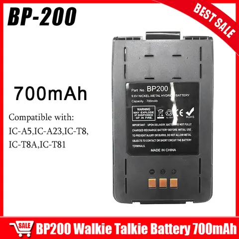 BP-200 700mAh 9.6V 니켈 금속 배터리 워키 토키 IC-A5 IC-A23 IC-T8 IC-T8A IC-T81 양방향 라디오 추가 배터리 액세서리