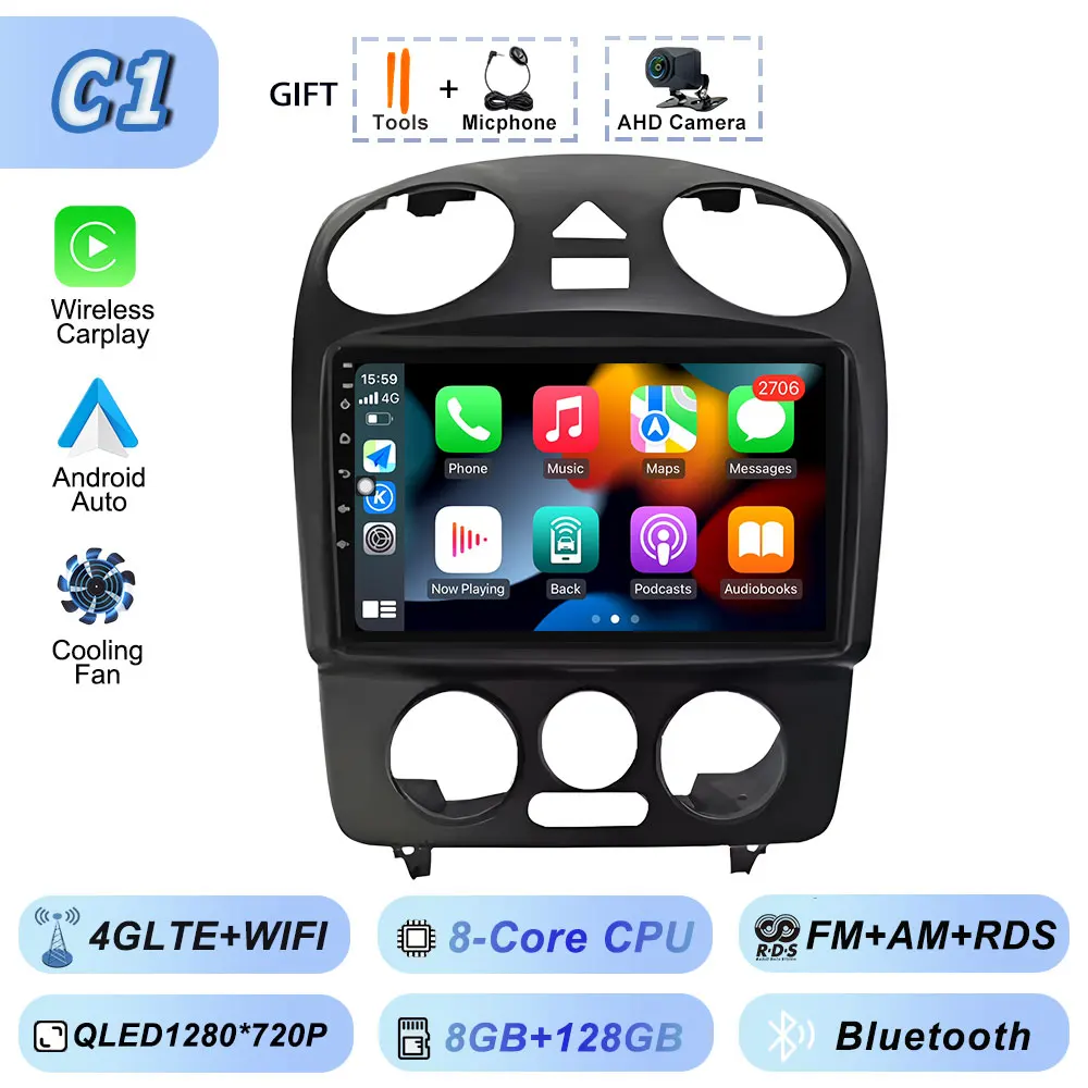 Carplay Auto Android Srereo Android 15 voor VW Volkswagen Kever 2000-2012 Auto Video Radio Multimedia GPS Navigatie Speler DVD