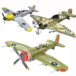 Different Types  Army P47 Fighter Building Blocks Spitfire Military Soldier Pilot Figures Weapon Bricks Plane Toys for gift