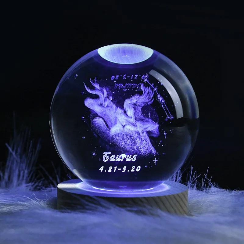 Creative 3D Crystal Ball 12 Constellations Night Light Colorful Light Atmosphere Lamp Aries Taurus Gift Souvenir Home Decoration