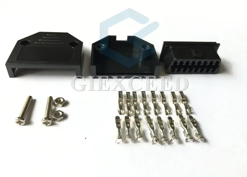 2 Sets OBD Connector Plug Shell Terminal Screw OBD2 16Pin Connector Female Diagnostic Tool Works Multi-Cars