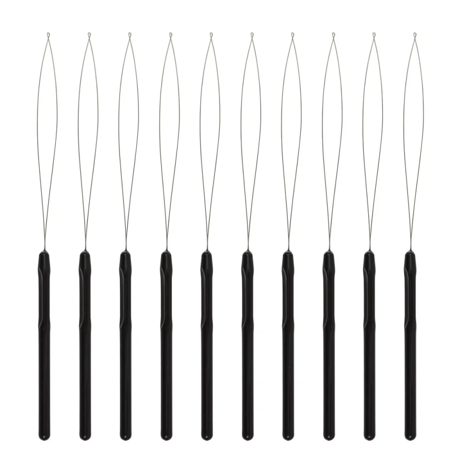 10 pcs Hair Extensions Loop Needle Pulling Hook Tool Needle Threader Loop Tool for Silicone Microlink Beads