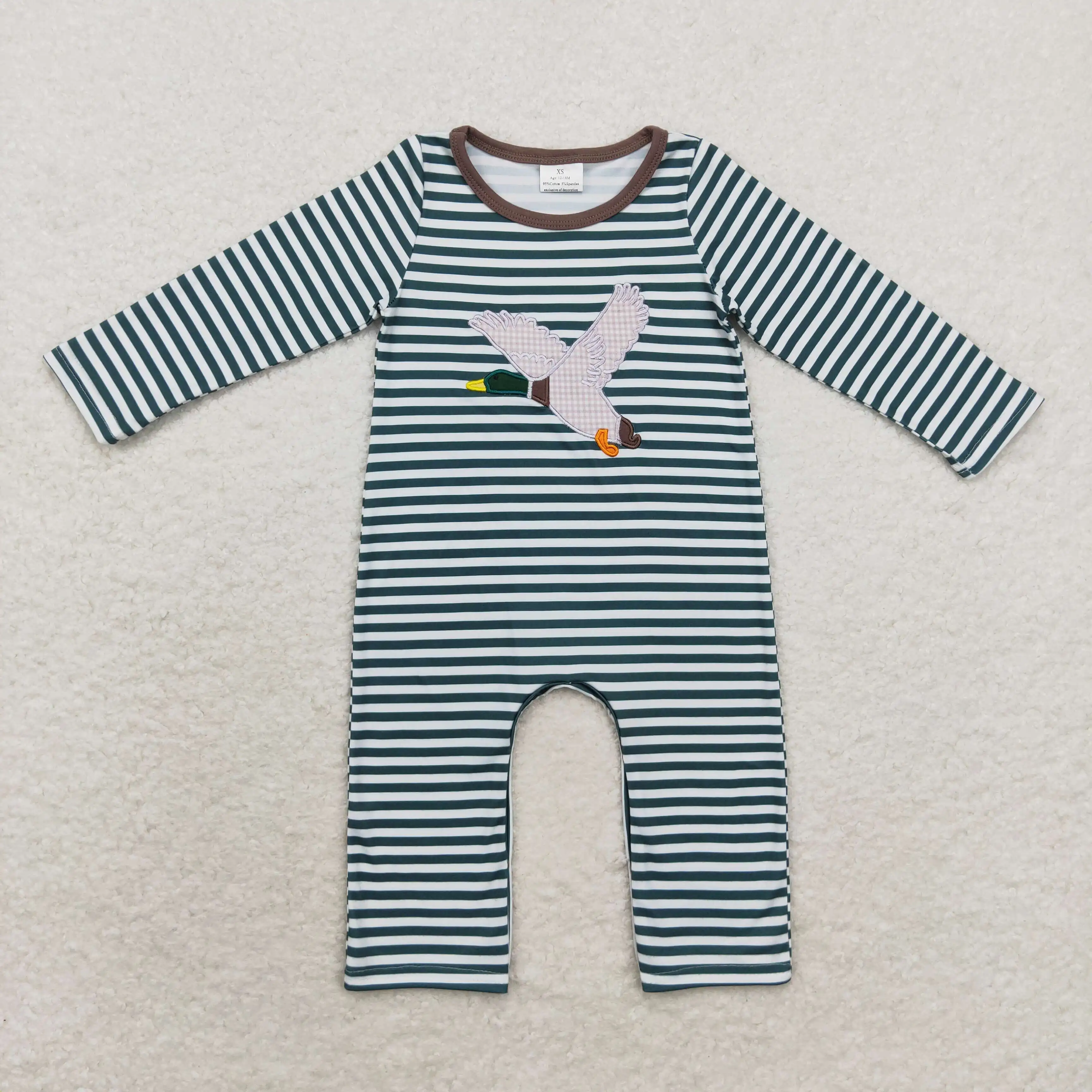 Wholesale Newborn Coverall Bodysuit Long Sleeves Jumpsuit Baby Boy Toddler Embroidery Dog Duck Sky Blue Romper Kids One-piece