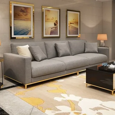 dd-Nordic Light Luxus-Sofa aus Edelstahl und Stoff, luxuriöses, schlichtes, mehrteiliges Latex-Sofa für das Wohnzimmer in einer Villa