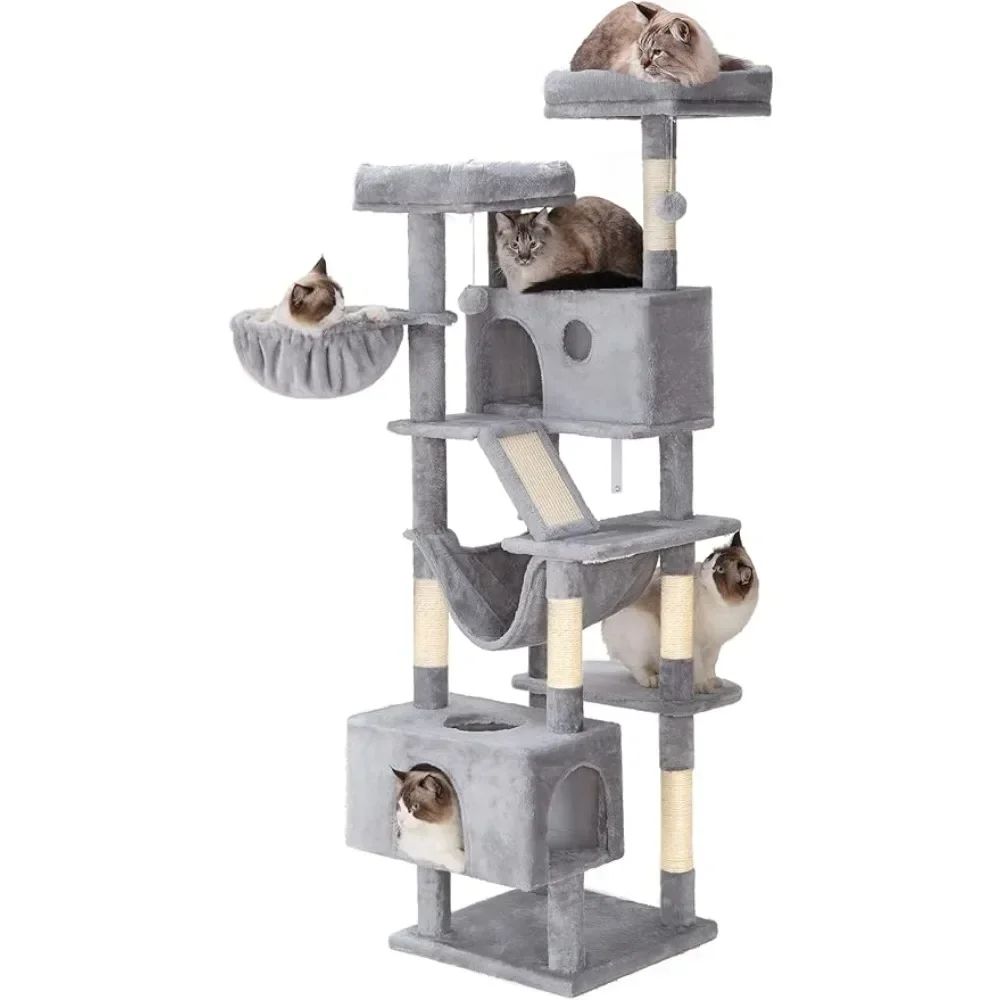 Cat Tree, 2 Plush Perches Scratch Tree for Cats Products Stable Cat Activity Center XL Cozy Cat Tower Scratching