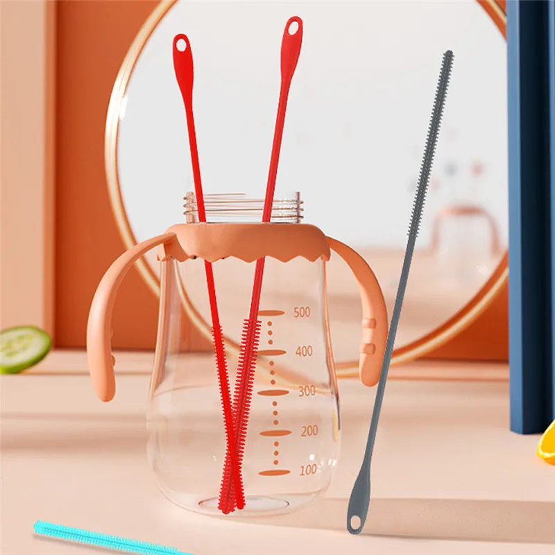 6/8mm Silicone Straw Brushes, 24cm Extra Long Straw Cleaning Brush Reusable Bendable Brush Pipe for Smoothie Straw Washing