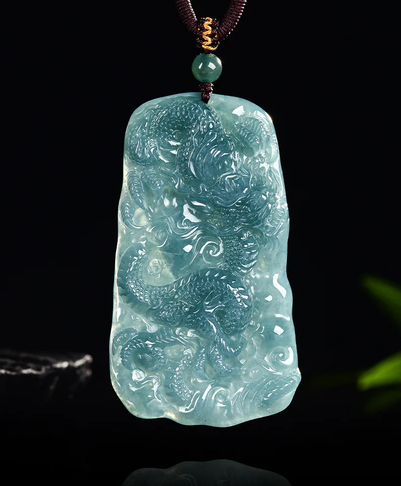 

Burmese Jadeite Dragon Pendant Fashion Charm Natural Gemstone Necklace Luxury Real Jade Accessories Carved Amulet