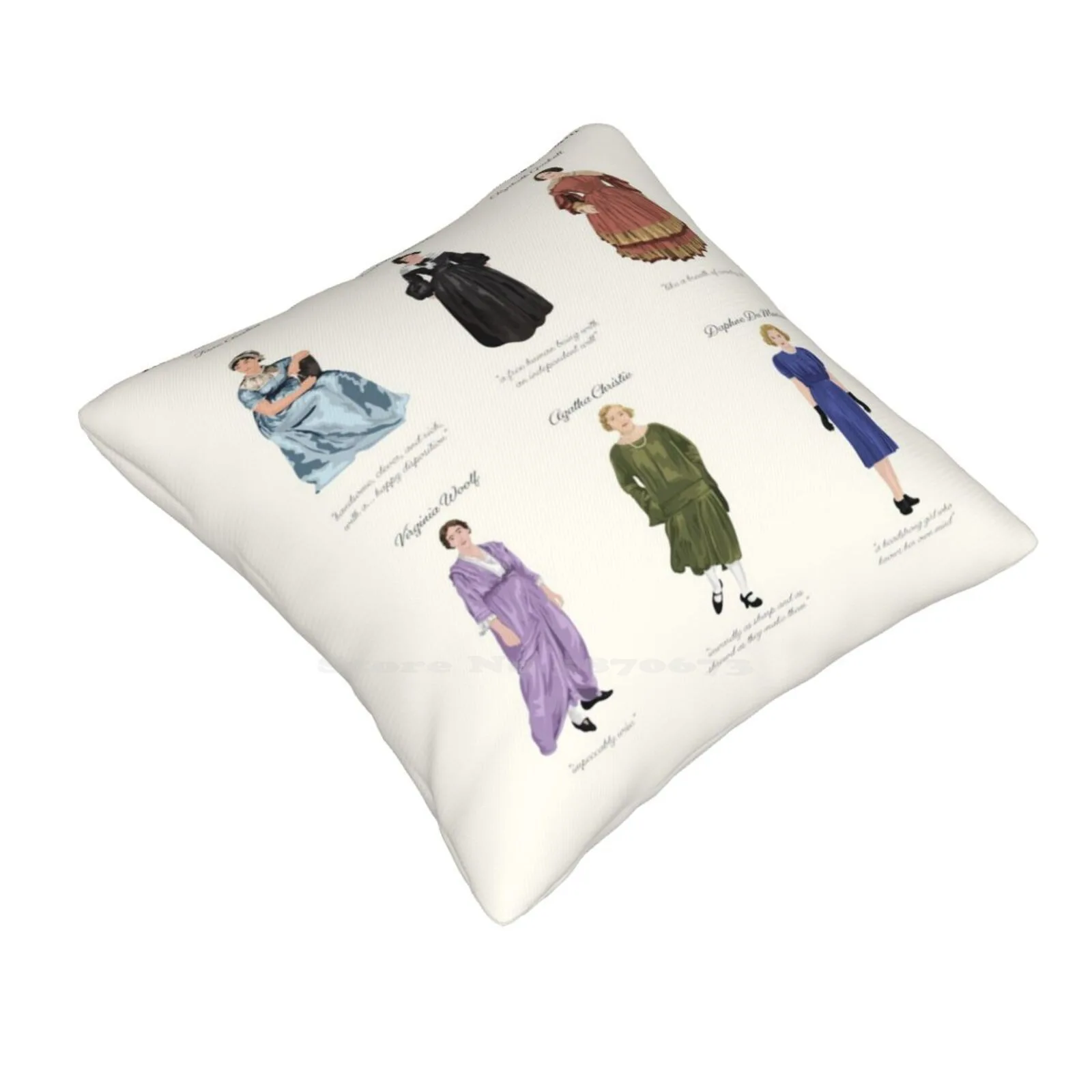 Six Female , British Literary Geniuses Pillow Cover Hug Pillowcase Book Obsessed Literature Literary Geniuses Jane Austen