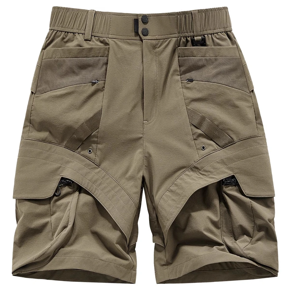 Tactical Cargo Shorts Men Streetwear Hip Hop Punk Splicing Knee Length Pants Harajuku Baggy Multi Pockets Wide-leg Casual Short