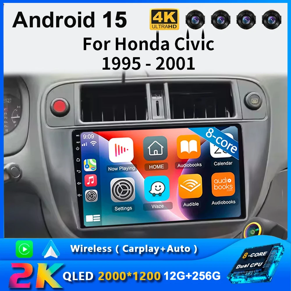 أندرويد 15 12G + 256G راديو السيارة ستيريو نظام تحديد المواقع لاعب لهوندا سيفيك 6 EK EM 1995-1998 CarPlay ثلاثية الأبعاد في الوقت الحقيقي شاشة فيديو ديناميكية #1