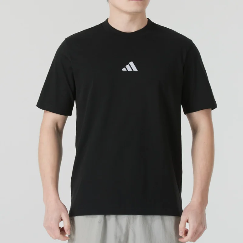 

Adidas Men's Black Crew Neck Short Sleeve T-Shirt 2026 Spring Summer Running Breathable Sports Top JY8562