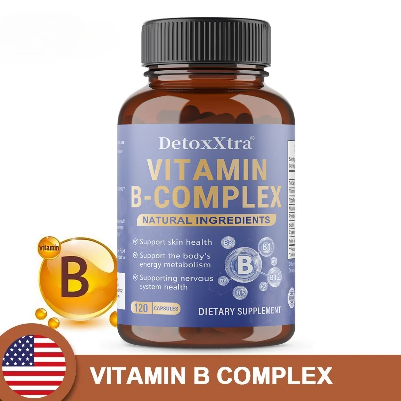 Vitamin B Complex Capsules, Relieve Stress, Energy Metabolism, Nervous System & Immune Wellness Support, Vegetable Capsules