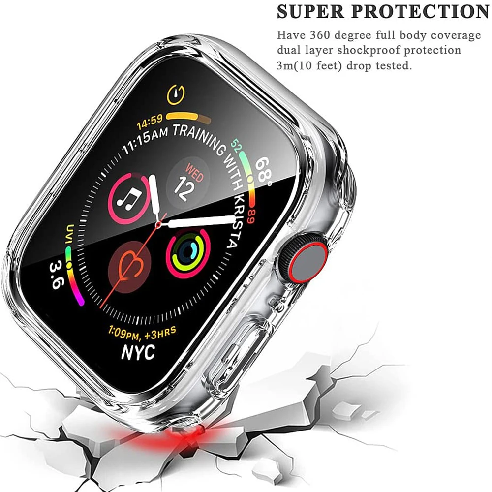 Glass+ Case for Apple Watch 9 45mm 41mm 40mm 44mm 42mm 38mm PC Matte Screen Protector for Iwatch series 8 7 6 5 4 3 2 1 SE