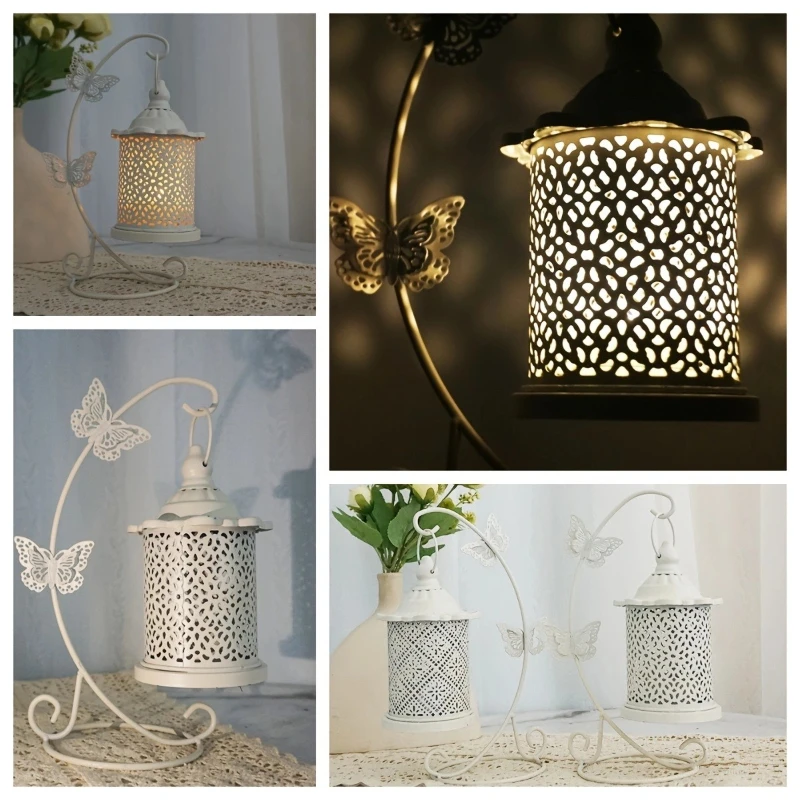 New European Style Iron Hollow Candle Holder Butterfly Hook Lantern Creative Home Crafts Decoration Ornament Wedding Decoration