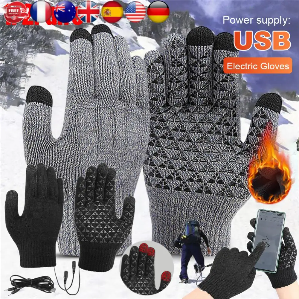 

1/2 пары USB-перчаток с электрическим подогревом, ветрозащитные термовязаные перчатки, мотоциклетные перчатки с 3 пальцами и сенсорным экраном для езды на открытом воздухе