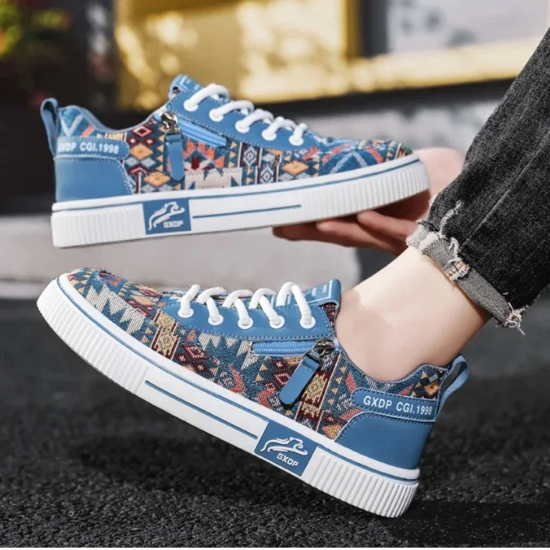 

Мужские туфли для доски с уникальным этническим стилем, модные и модные универсальные брендовые вулканизированные прогулочные туфли на шнуровке