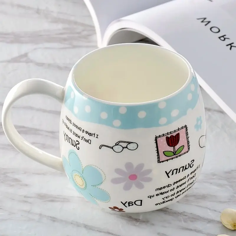 430ML, Bone China Tazas Cafe Cup, Cute Blue Summer Designed, Ceramic Kinto Animal Thermal Mug