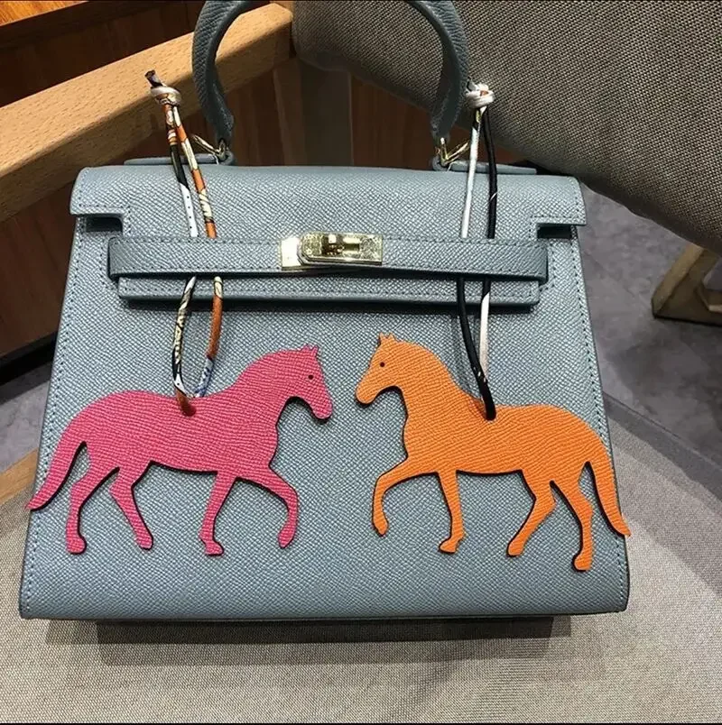 Trendy PU Leather Rocking Horse Keychain Cartoon Animal Pendant Key Ring Charm Women Bag Decoration Accessories