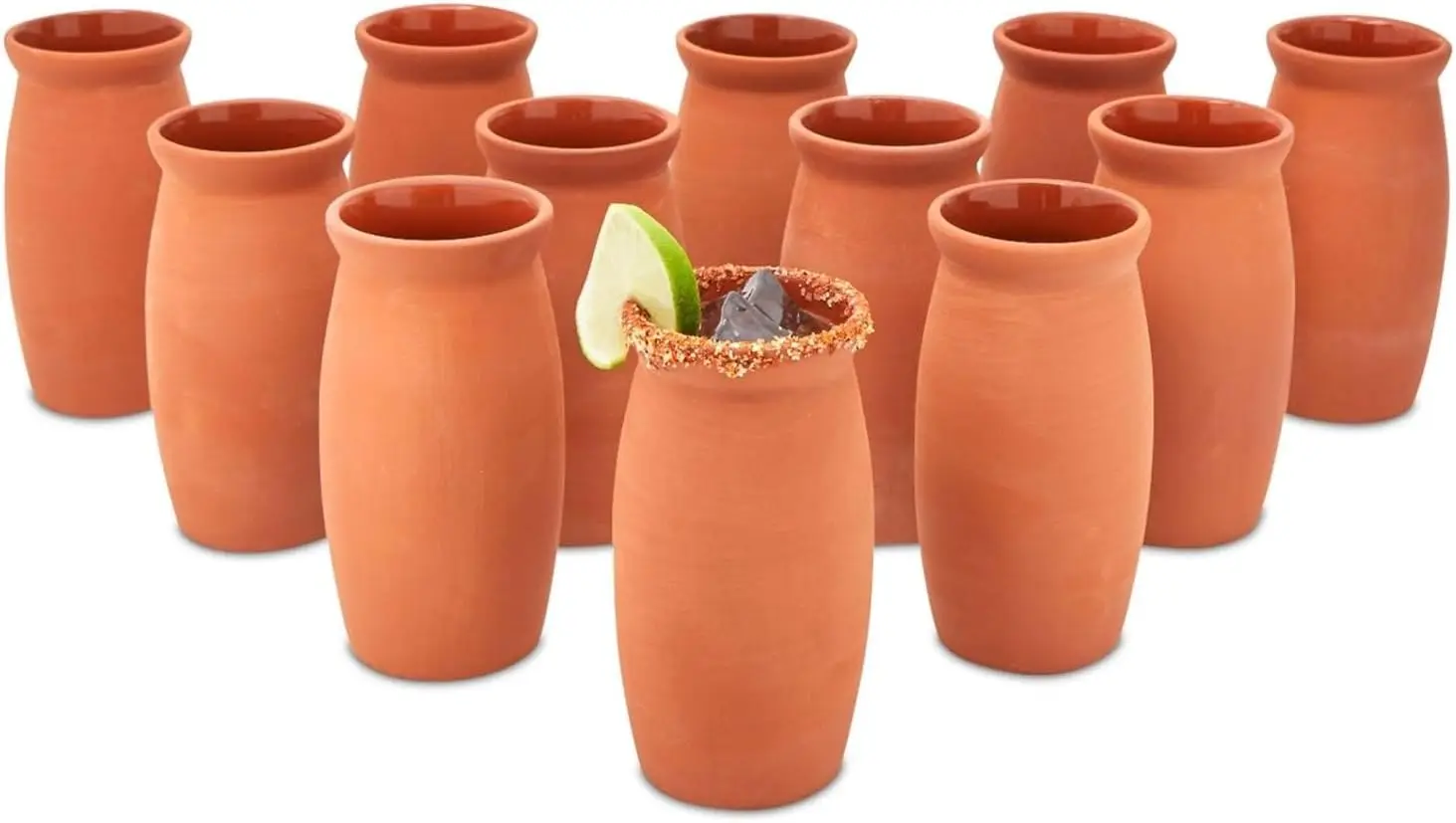 

Handcrafted Mexican Clay Drinking Cups - Versatile Hot & Cold Mugs, 12 oz, Pack of 12, Brown