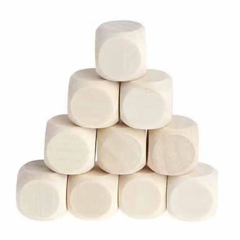 10PCS Wooden Blank Dice Six Sided Gaming Dice Children's Making Pattern Engraving Toy Blank Game Dice Solid Color Wholesale
