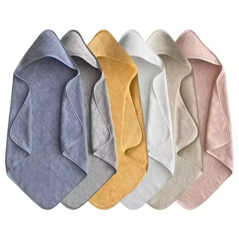 Custom Off-stock Cotton Terry Fabric Solid Color Baby Hooded Bath Towel Kids Bathrobe 90*90cm