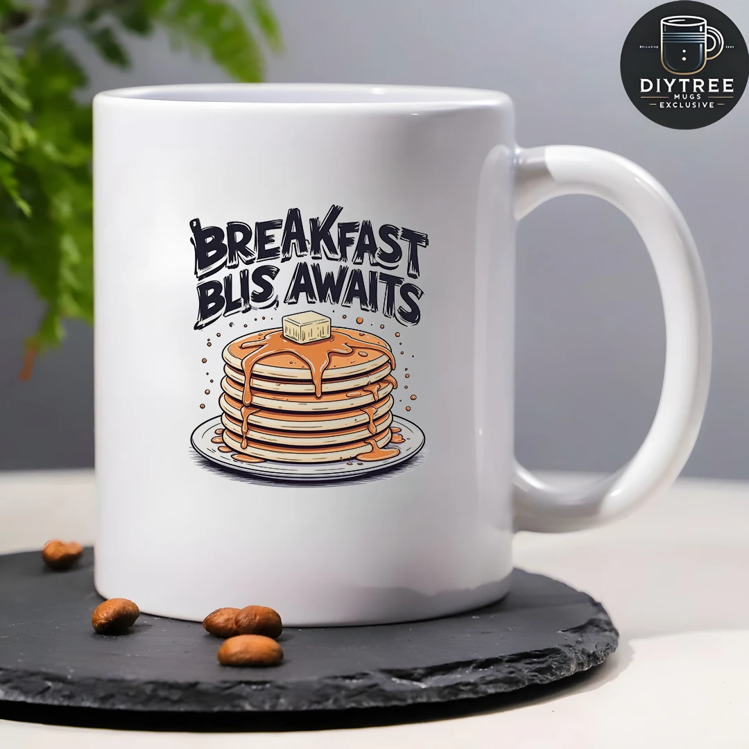 11oz cartoon breakfast mug + sweet pancake syrup pattern + universal kids' family cup - Essential Christmas office gift