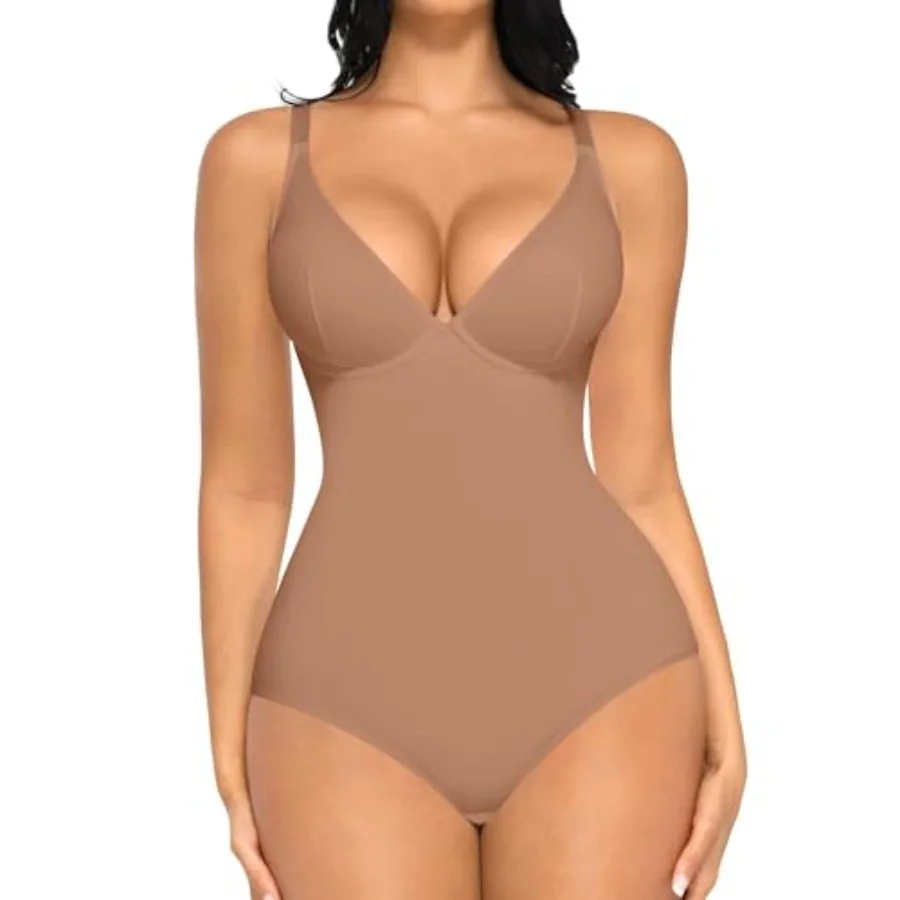 

FeelinGirl Shapewear Bodysuits for Women Tummy Control Deep V Neck Body Suits with Built in Bra Tops