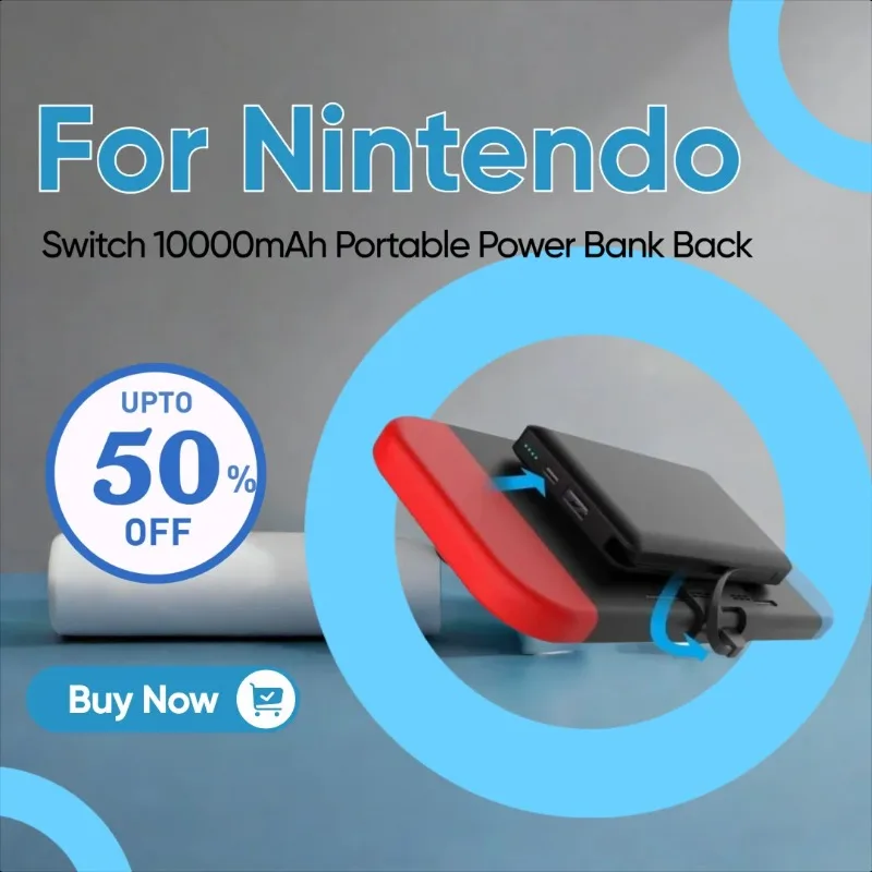 

For Nintendo Switch 10000mAh Portable Power Bank Back Clip Power Pack Phone Tablet USB TypeC External Fast Charging Battery Case