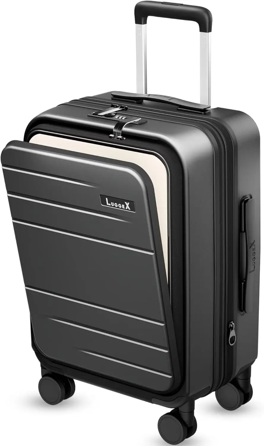 

Carry On Luggage 22x14x9 Expandable Polycarbonate Suitcase with Front Laptop Pocket for 16 Inch Laptop, Black 20 Inch
