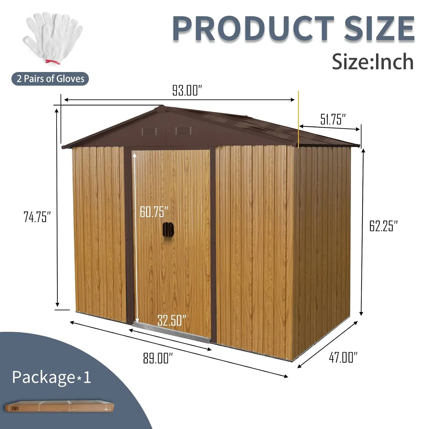 8x4 ft Outdoor Metal Storage Shed Lockable Galvanized Steel Sliding Door Air Vent Waterproof Garden Tool House Backyard Patio, C