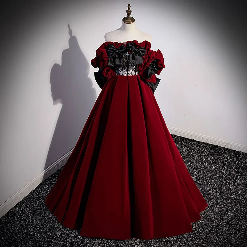 Toasted atmospheric design Burgundy velvet dress