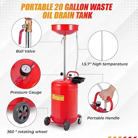 8-20 gal Waste Oil Drain Change Tank, Portable Oil  Container,Air Operated Fluid  Disposal Waste Oil  Change Tank