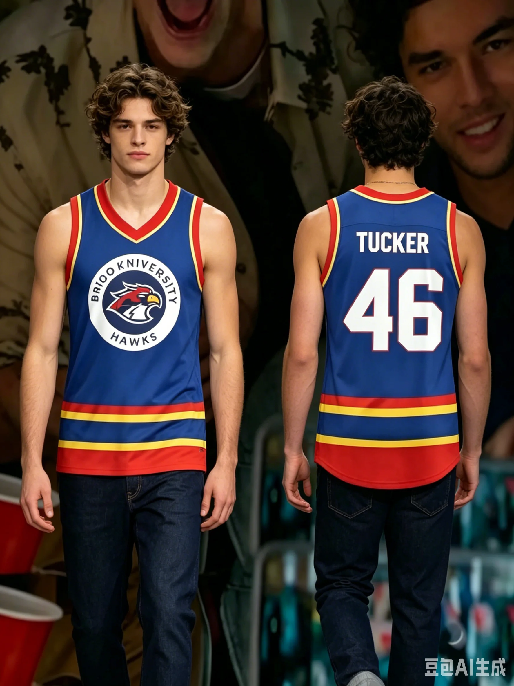 

New Briar University Hawks Tucker 46 Sleeveless Hockey Jersey Blue Red Yellow Trim V Neck Training Tank Top Men Family Matching