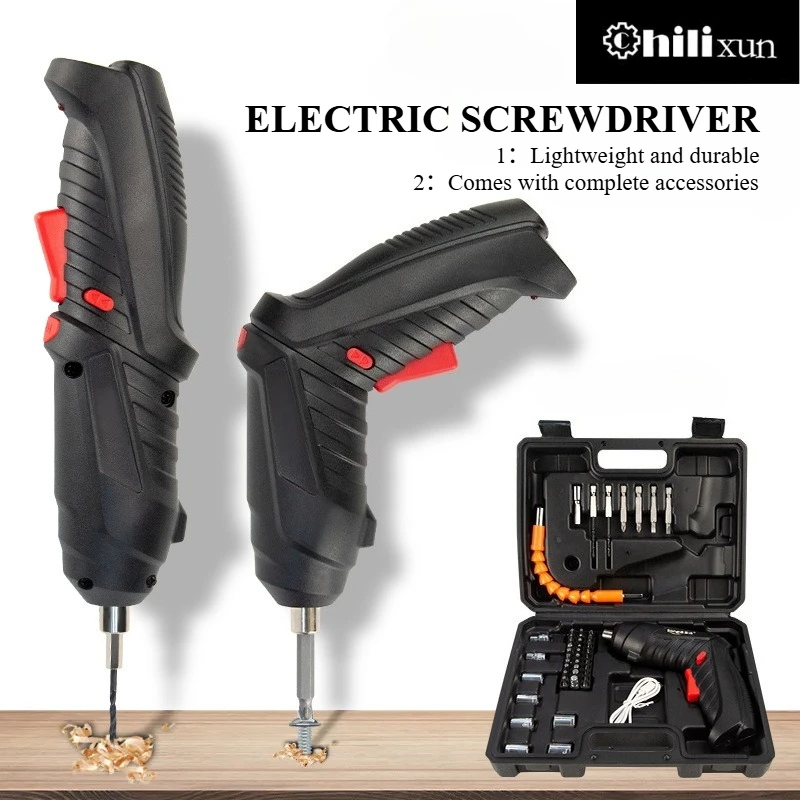HILIXUN 3.6V Folding Electric Screwdriver USB Rechargeable Mini Cordless Drill Tool for Home Use Battery Screw Driver Set