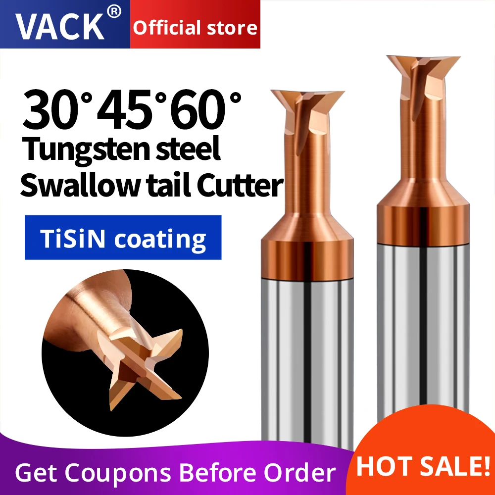 VACK HRC60 Carbide Dovetail Milling Cutter 30 45 60 Degree Tungsten Steel End Mill 4Flutes CNC Machining Tools for Metal Endmill