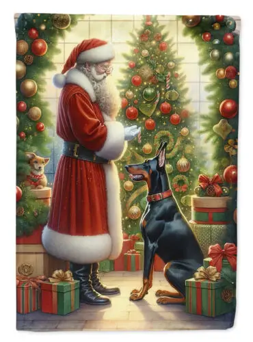 Doberman Pinscher Black and Tan Moments With Santa Flag